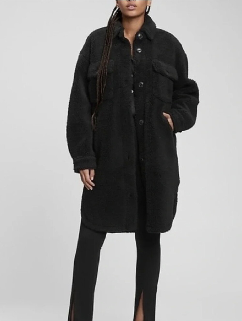 GAP Black Longline Teddy Button Jacket